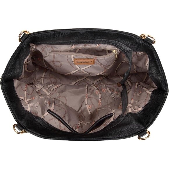 Montana West Women's  Xl-black Vegan Leather Large  Oversized Chain Tote Bag - Picture 6 of 6